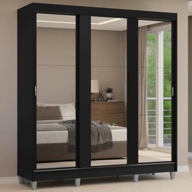 Imagem de Guarda-roupa Casal com Pés 3 Portas de Correr de Espelho Reno Madesa P