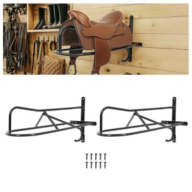 Imagem de Gelacie 2 peças de suporte de selim montado na parede 22,3 x 11,1 x 8,6 polegadas para entusiastas de cavalos, suporte de sela resistente para suporte de sela estilo inglês e ocidental, armazenamento