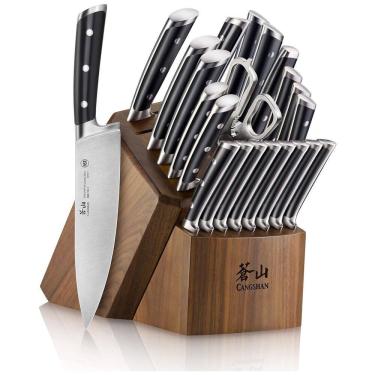 Imagem de Conjunto de Facas em Aço Alemão com Bloco de Bancada, 23 Peças, Cangshan S Series 1026054, Preto