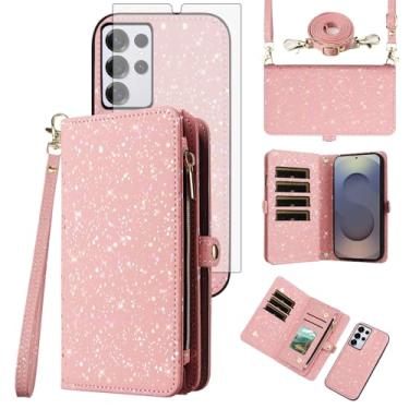 Imagem de Asuwish Capa de celular para Samsung Galaxy S25 Ultra 5G Carteira com zíper magnética destacável com protetor de tela e suporte de glitter, acessórios para celular S25Ultra 25S S 25 25Ultra 6.9 2025