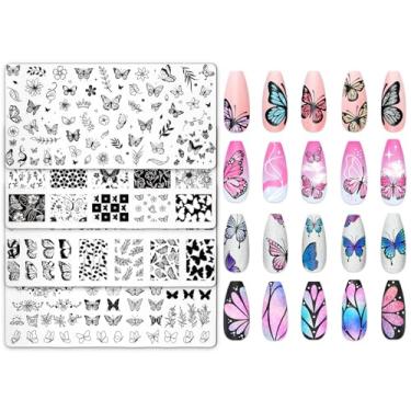Imagem de JarThenaAMCS 4 peças de placas de unhas de borboleta, conjunto de carimbos, folhas de flores, modelos de arte de unhas, para impressão faça você mesmo, design de salão de manicure
