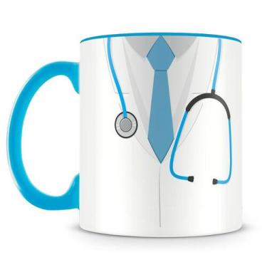 Imagem de Caneca Personalizada para Médico em Porcelana Brilhante com Alça Azul 