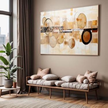Imagem de Quadro com Moldura e Acrilico Cristal Vidro Sala Quarto Abstrato Pintura Arte Marrom Bege Creme Decorativo Horizontal Grande Hall