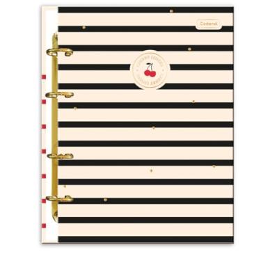 Imagem de Caderno Colegial Cadersil Argolado com Ferragem Dourada Estampa Cherry Lovers – 80 Folhas – Capa Dura com Hot Stamping Dourado – Ideal para Escola ou Anotações do Dia a Dia