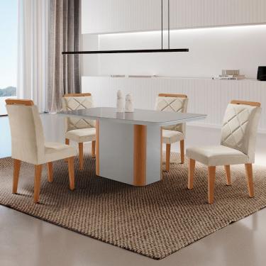 Imagem de Mesa De Jantar Isadora Com 4 Cadeiras Moderna Mo... Veludo Creme /off /naturale /serig Off Com Vidro