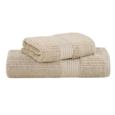 Imagem de Toalha de Banho e Rosto Buddemeyer Luxo Fio Penteado 2 Peças Premium Alta Absorção Cor:Bege Taupe 1534
