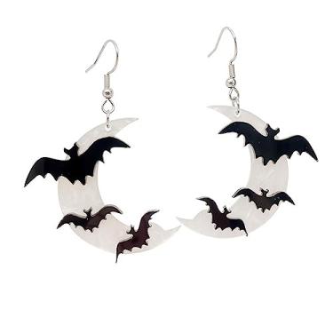 Imagem de xuzhiyuan Brincos fofos de esqueleto de acrílico para Halloween, brincos pendentes de acetato abóbora morcego fantasma morcego, brincos criativos de caveira de gato preto para mulheres meninas festa assustadora cosplay bijuteria, Acrílico, Sem pedra preciosa