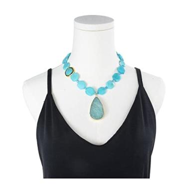 Imagem de Joias 45,7 cm turquesa verde grossa facetada colar chocker pingente para mulheres