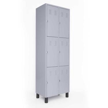 Imagem de Armário Roupeiro De Aço 6 Portas Vestiário Academia Locker Cinza - CON