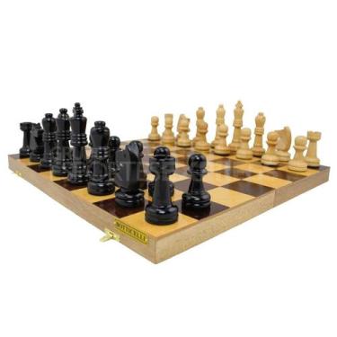 Imagem de Estojo Oficial Xadrez com Peças em Madeira Nobre com Rei de 10cm Cód 1