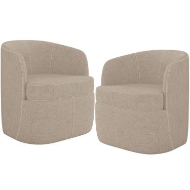 Imagem de Kit 02 Poltronas Decorativa Giratória para Sala de Estar Siena K01 Linho Bege - Lyam Decor