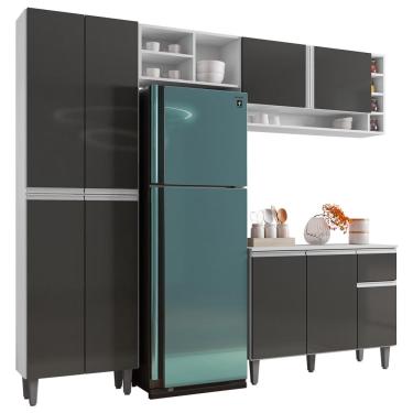 Imagem de Cozinha Modulada Completa Vanessa 5 Peças 230cm Branco Cinza Escuro - Desk Design