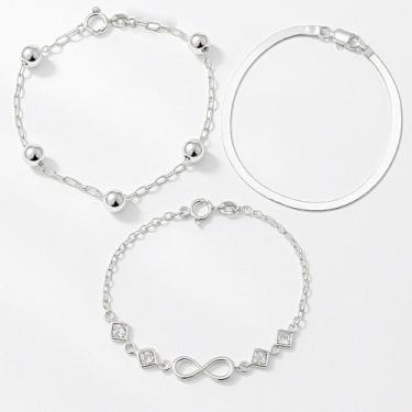 Imagem de Conj. 3 Pulseiras Prata Maciça 925 Infinito Laminada Bolinha - Lojas L
