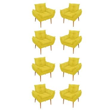 Imagem de Kit 08 Poltronas Opala Decorativas Sala de Estar Suede Cor:amarelo