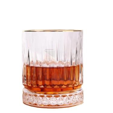 Imagem de Jogo Copos Baixos Lapidado de Cristal Liso ou Fio de Ouro Whisky 330ml Drinks Suco Água Mesa Posta(Deli,6un)