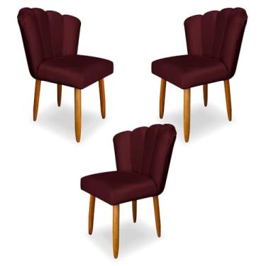 Imagem de Kit 3 Cadeiras de Jantar Pétala Estofada Pés Palito Veludo Bordí´ - Montanaris Decor