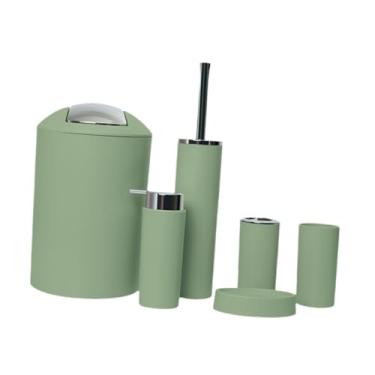 Imagem de FytStycale Conjunto de Acessórios para Banheiro com 6 Peças, Dispensador de Sabonete, Lata de Lixo, Abrilhantador, Escova de Vaso Sanitário Prática, Suprimentos, Morandi Green, Tamanho real