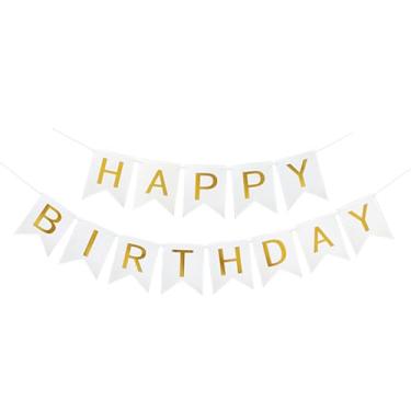 Imagem de Feliz aniversário bandeira rabo de peixe dourado quente decoração pendurada feliz aniversário bandeira letra bandeira decoração de parede decoração de festa de aniversário