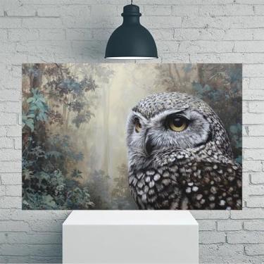 Imagem de Arte de parede em tela rústica vintage coruja na floresta enevoada - Pôster sem moldura de 30,5 x 45,7 cm - Decoração de casa e escritório para sala de estar, quarto, cozinha e café