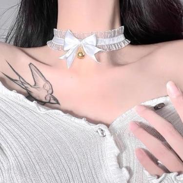 Imagem de Gargantilhas sexy de renda com pingente de laço e bola Lolita vintage gótica corrente de clavícula acessórios de uniforme para meninas, A, Renda, Sem Pedra Preciosa