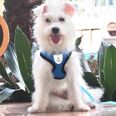 Imagem de Peitoral para cães de estimação, colete de algodão e poliéster, ajustável, para viagem, peitoral refletivo (azul, P)