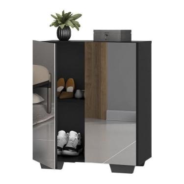 Imagem de Sapateira 2 Portas Com Espelho Nina Multimóveis V6013 Preta - MULTIMOV