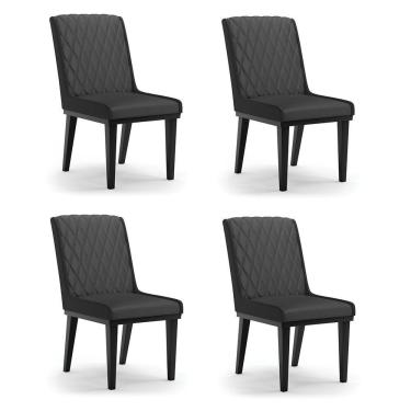 Imagem de Cadeira Sala De Jantar Base Madeira Preto Kit 4 Sofia Sintético D03 - D'rossi Cor Preto