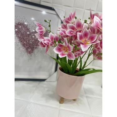 Imagem de Vaso Cachepot com Tripé de Madeira – Decoração de Plantas Naturais e Artificiais para Sala, Varanda ou Escritório(Rosa Claro)