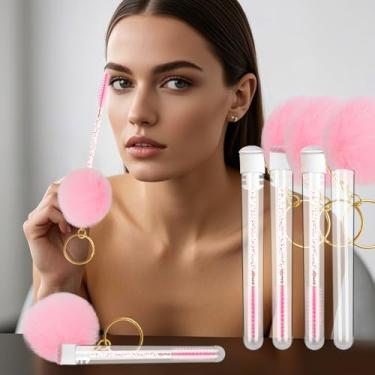 Imagem de 6 pincéis descartáveis de glitter Spoolie com bola de pele sintética fofa varinhas de rímel tubos de diamante chaveiro pincel de cílios conjunto aplicador de ferramentas de maquiagem (cores mistas)