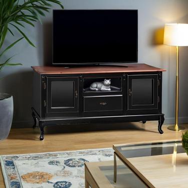 Imagem de Rack Para Tv 2 Portas 1 Gaveta E Nicho Com Pés Luiz Xv - Preto Laca Com Tampo Imbuia Glazer