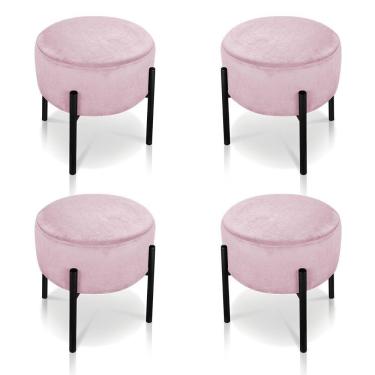 Imagem de Kit 4 Puffs Iron Suede Preto Rosa Bebê