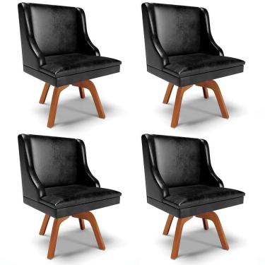 Imagem de Kit 4 Cadeiras Estofadas Base Giratória De Madeira Lia Sintético Premium Preto - Ibiza