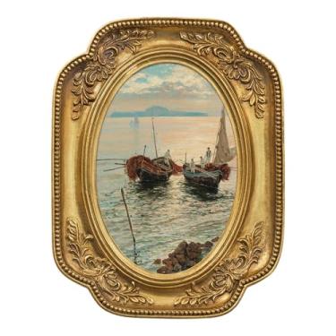 Imagem de FOLKOR Decoração de arte de parede costeira emoldurada para sala de aula, dormitório, quarto, impressões em tela de paisagem de porto, decoração de cozinha, decoração de parede do oceano para