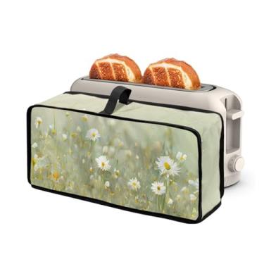 Imagem de ZDCUSTOM Margarida floral 2 fatias capa fina para torradeira com laço para pendurar ranhura longa torradeira forno cozinha pequeno aparelho máquina de fazer pão capa contra poeira