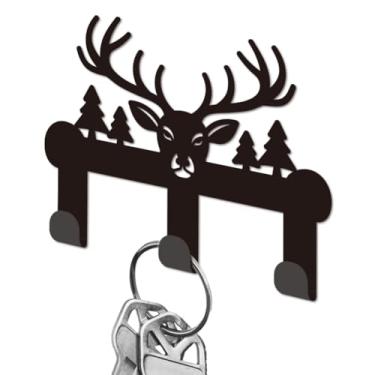 Imagem de DELORIGIN Suporte de chave de cabeça de veado para parede, pequenos ganchos de ferro para chaves montados na parede com 3 ganchos, cabide para chaveiro, bolsa, coleira de cachorro, armazenamento