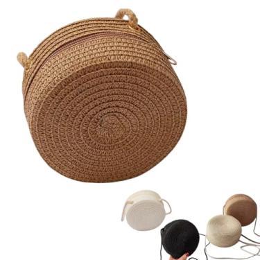 Imagem de Bolsa de praia feminina de palha sintética com alça casual piscina verão