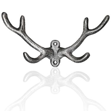 Imagem de 30GO Pacote com 2 ganchos de parede duráveis de chifre de veado | Cabide decorativo versátil com chifres | Decoração de casa de fazenda rústica multiuso para casacos, chapéus, cachecóis, chaves (2