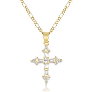 Imagem de WanLike Colar com cruz de ouro, pingente de fé, corrente delicada banhada a 14 K, estilo gótico, joia religiosa para mulheres, Medium, Titânio, Sem Pedra Preciosa