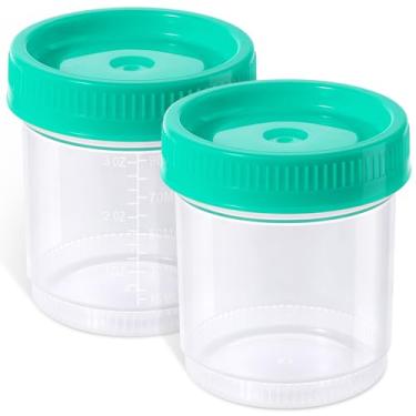 Imagem de Easy@Home Copos Para Coleta De Amostras Com Tampas Rosca Herméticas, Pacote 2 Recipientes Descartáveis À Prova Vazamentos, Grande Capacidade 90 Ml/3 Oz, Embalagem Individual