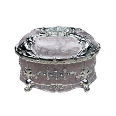 Imagem de Pequena caixa de joias oval de lavanda – liga de zinco pintada à mão de 7,6 cm de comprimento com cristais austríacos – Acabamento prata com interior de feltro preto – Presente elegante para a mãe