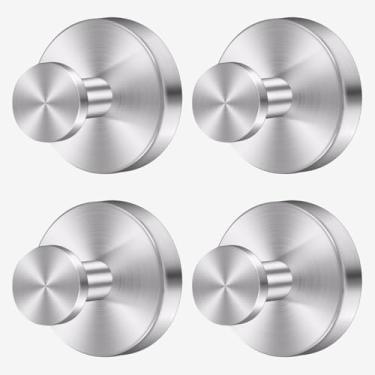 Imagem de Pacote com 4 ganchos de ventosa, de aço inoxidável removível, sem furadeira, resistente, ganchos reutilizáveis à prova d'água para banheiro, cozinha, espelho, azulejo, vidro, parede, para pendurar