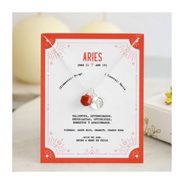 Imagem de Colar de prata 925 com pedra de jaspe vermelha natural, signo de Áries