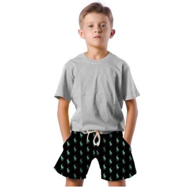 Imagem de Shorts Infantil Bermuda Calção Praia Verão Cavalo Verde Arte 424 - SMO