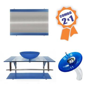 Imagem de Combo 2 em 1 - Gabinete 90cm Itália + Torneira Ibiza - EKASA, Azul Esc