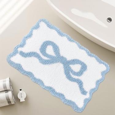 Imagem de Tapete de banho com laço recortado azul, decoração de quarto elegante, tapete de banho absorvente fofo de microfibra antiderrapante, decoração de banheiro engraçada para banheira, decoração de