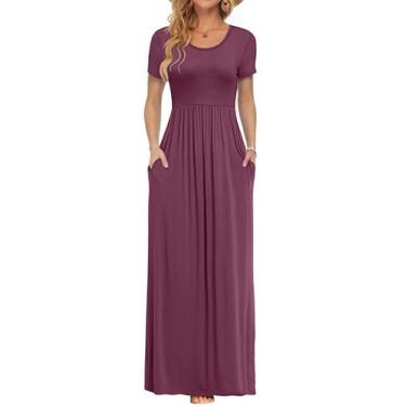 Imagem de Vestido maxi AUSELILY feminino de manga curta, solto, liso, lilás