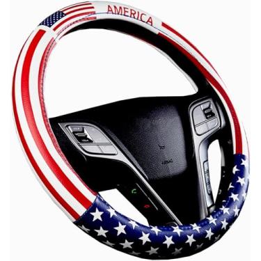 Imagem de Capa de volante automotiva de couro Dotesy, estilo bandeira da moda, protetor de volante de carro universal para 36,5 – 38 cmDotesy 38 cm/15 in DT-MI-SWC