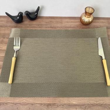 Imagem de Jogo Americano Retangular PVC Trama Lavável Flexível Mesa Posta PVC 45x30cm Descanso de Prato (6, MARROM ESVERDEADO)