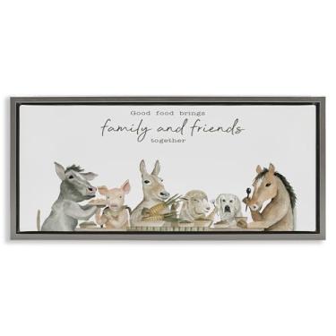 Imagem de Stupell Industries Good Food Brings Family Gold Framed Floater Canvas Wall Art, design por Cindy Jacobs, 14 x 31
