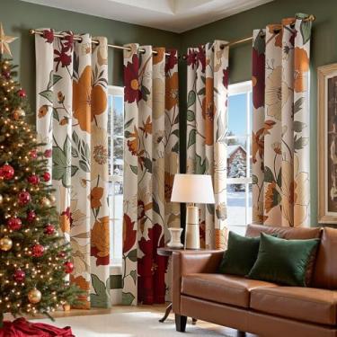 Imagem de jinchan Cortinas florais Lora para quarto e sala de estar 95% cortinas blackout tecido escurecimento decoração outono inverno vintage padrão floral impresso cortinas de janela 84 polegadas comprimento